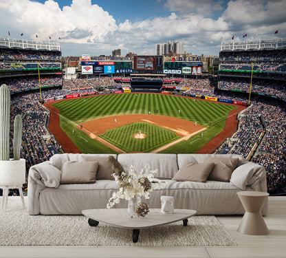 Yankees Wallpaper Stadium Baseball Diamond Field Mural living room couch