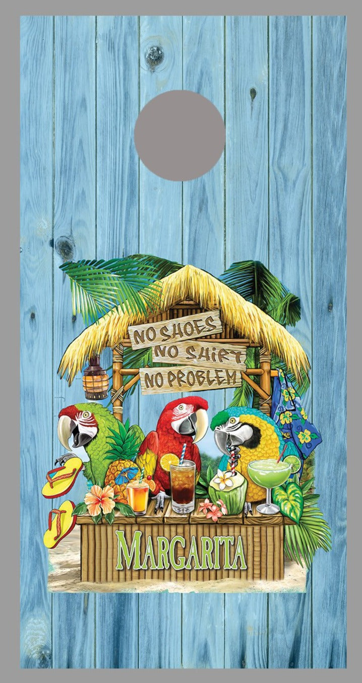 No Shoes No Shirt No Problem Wood Cornhole Decal Wrap