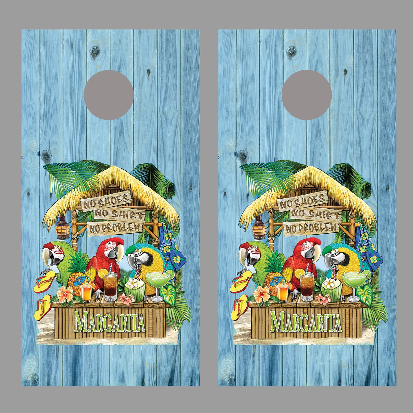 No Shoes No Shirt No Problem Wood Cornhole Decal Wrap