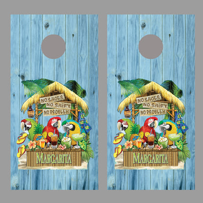 No Shoes No Shirt No Problem Wood Cornhole Decal Wrap