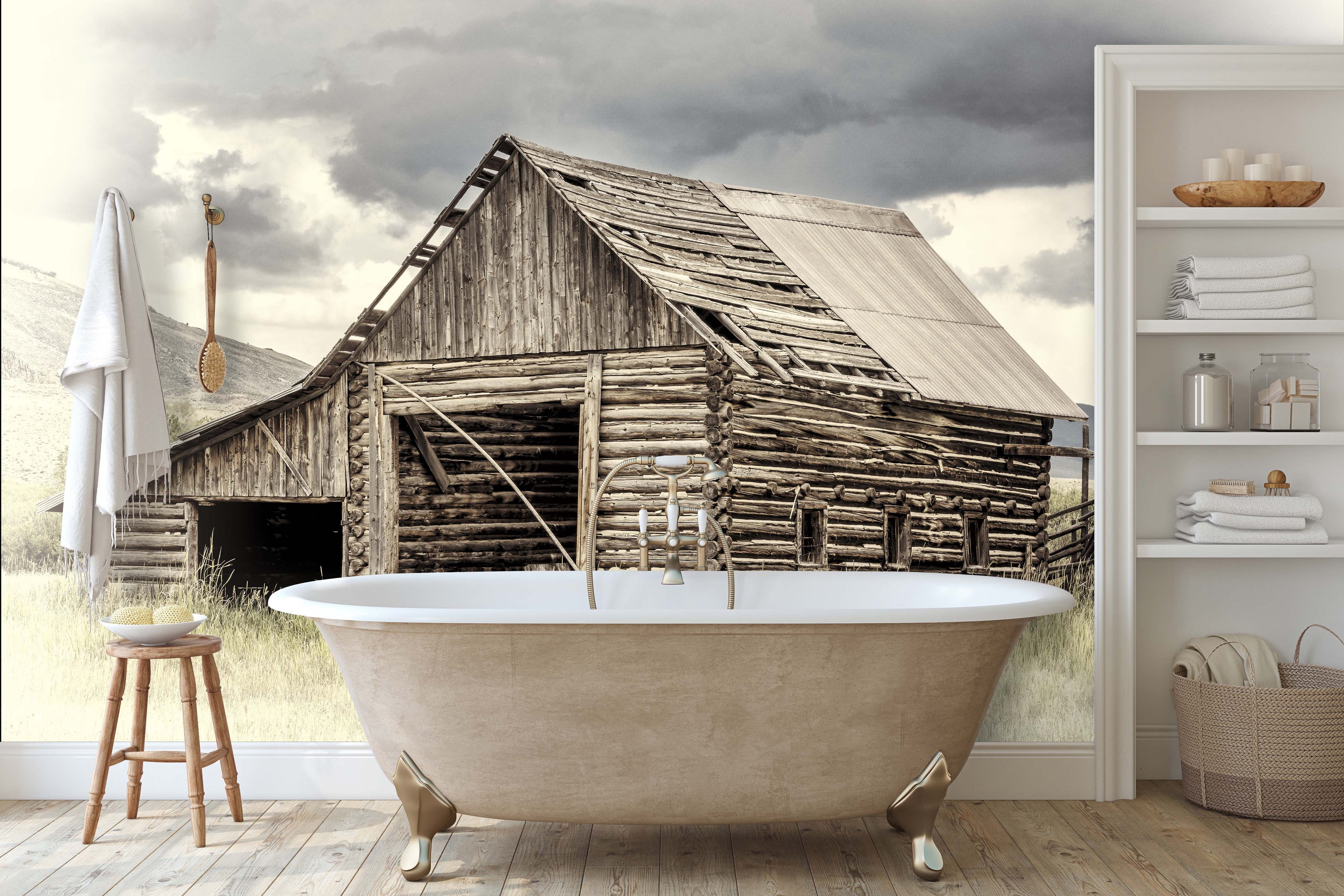 Old Barn Rocky Mountains Wallpaper Mural