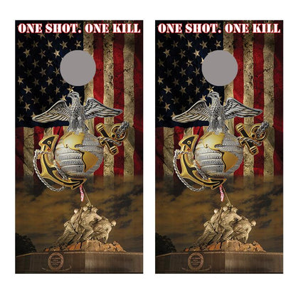 US Marines One Shot One Kill Marines Cornhole Decal Wrap set