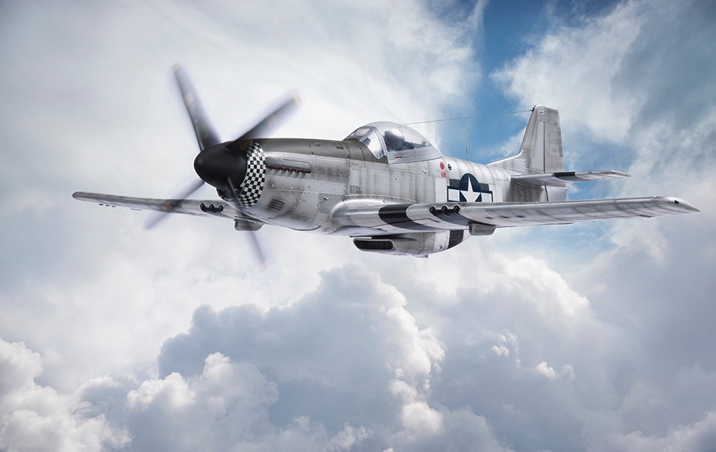 P-51 Mustang Airplane Flying in the Clouds Wallpaper Mural