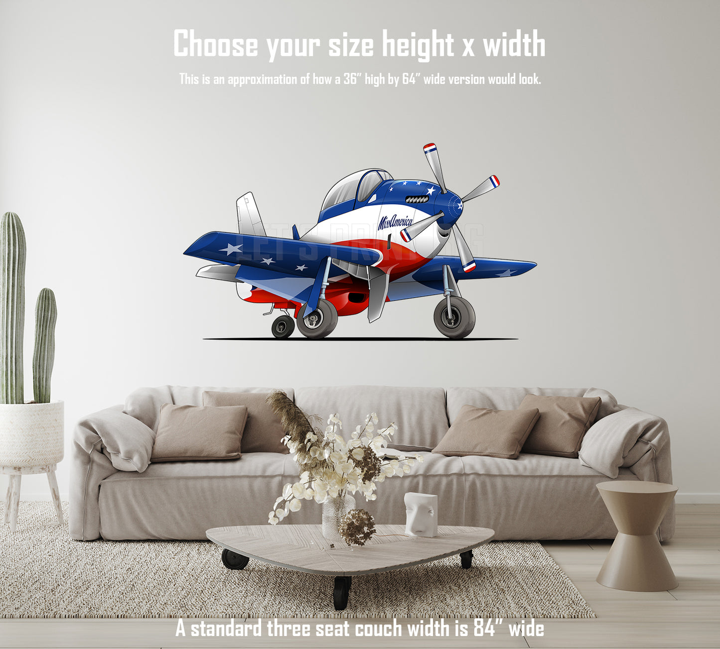 P51 Mustang Miss America Cartoon Airplane Art Wall Decal