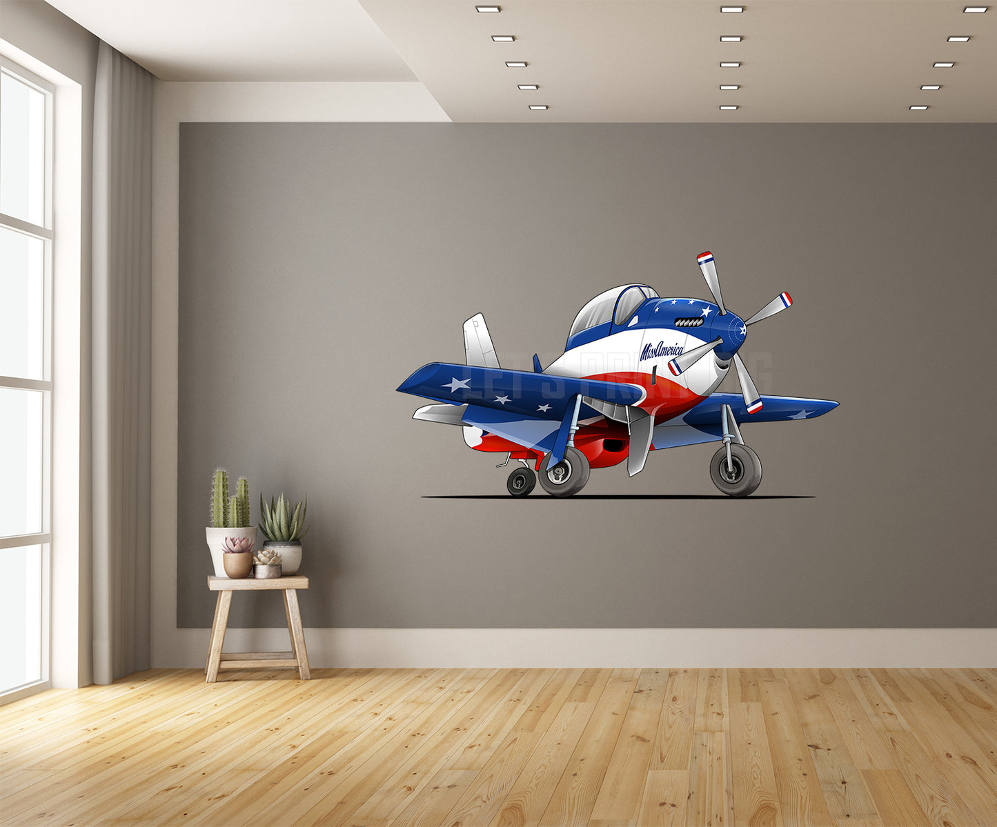 P51 Mustang Miss America Cartoon Airplane Art Wall Decal