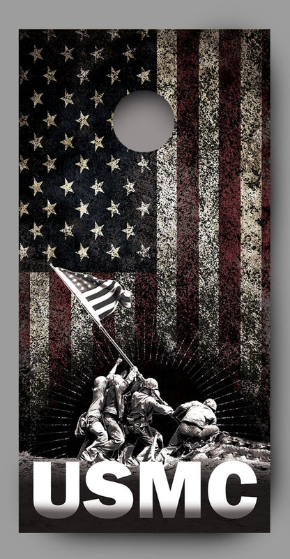 USMC Iwo Jima Distressed Flag Corn Hole Decal Wrap
