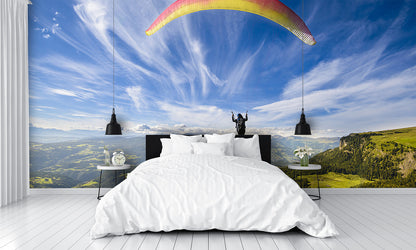 Paraglider Flying Over Mountains Wall Mural
