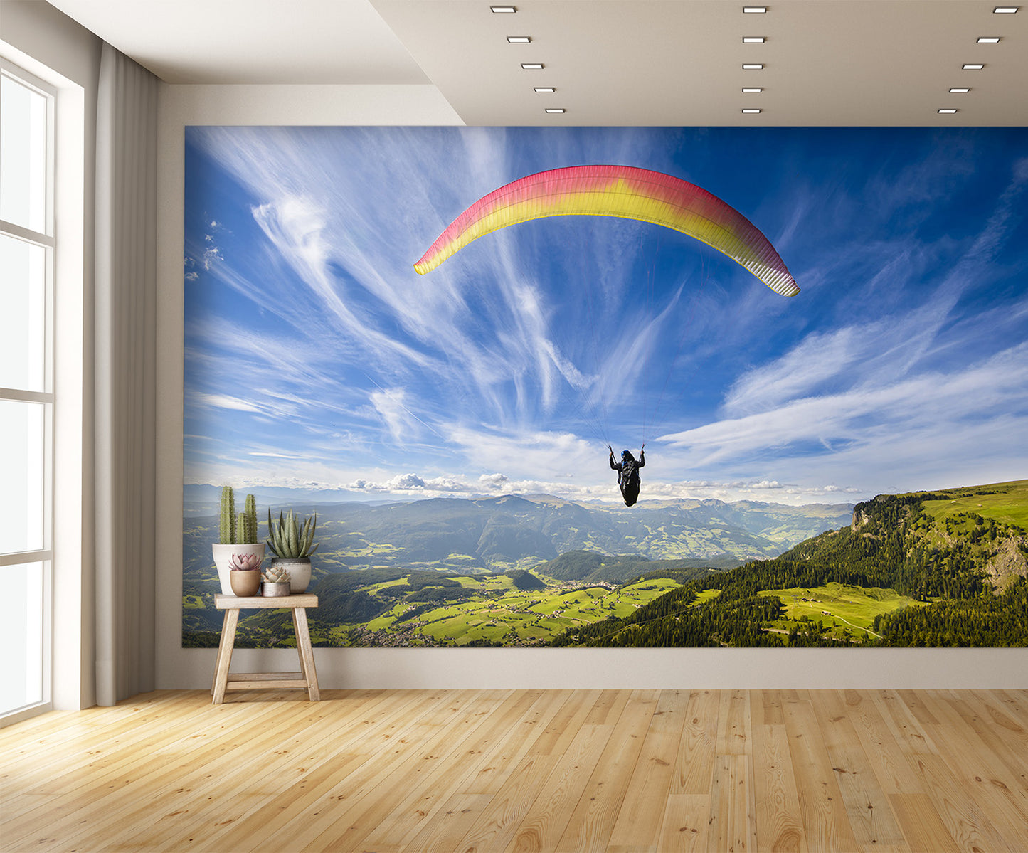 Paraglider Flying Over Mountains Wall Mural