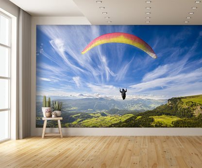 Paraglider Flying Over Mountains Wall Mural