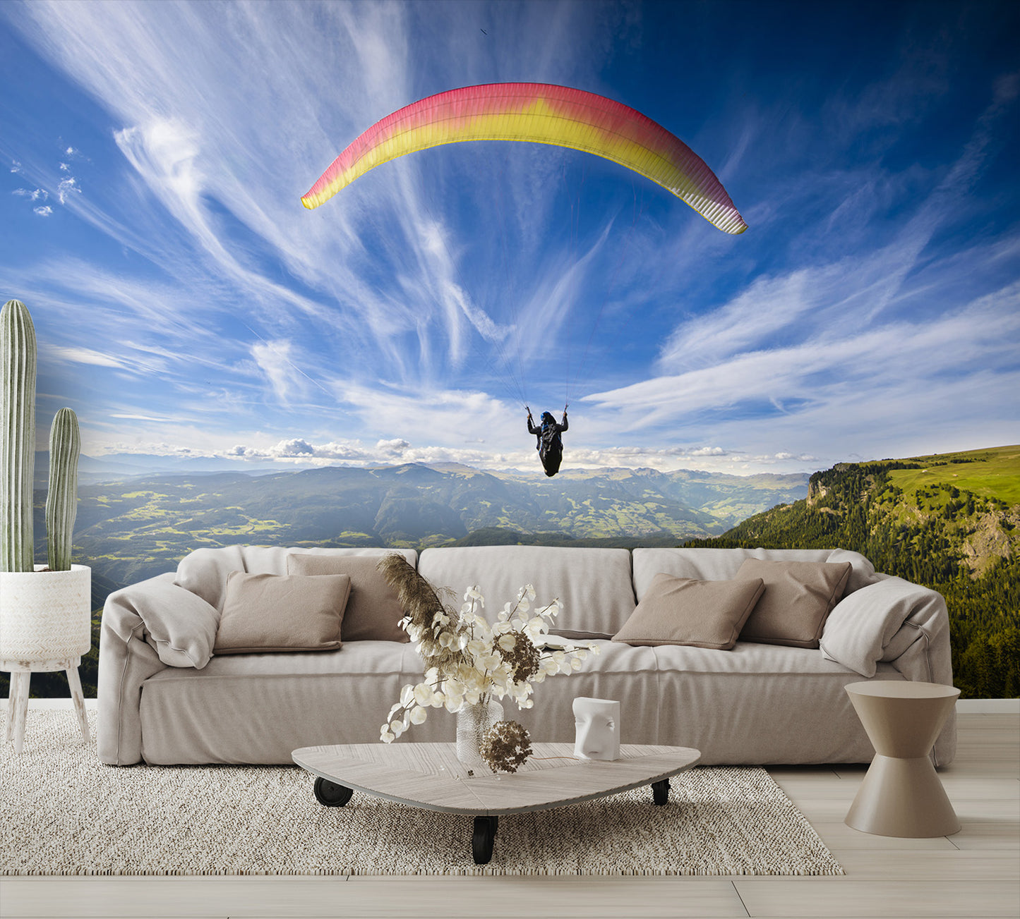 Paraglider Flying Over Mountains Wall Mural