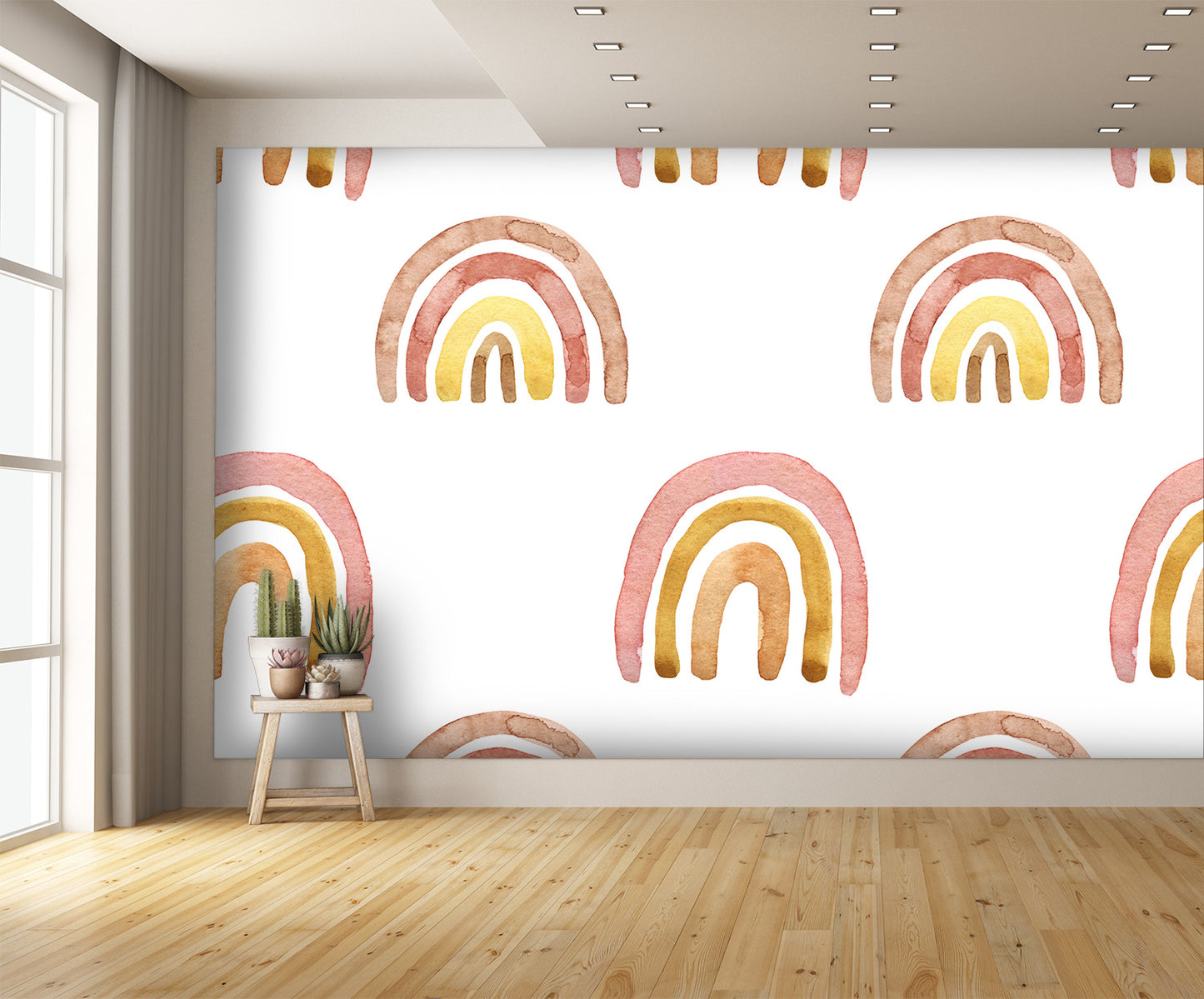 Pastel Pink and Yellow Rainbows Wall Mural
