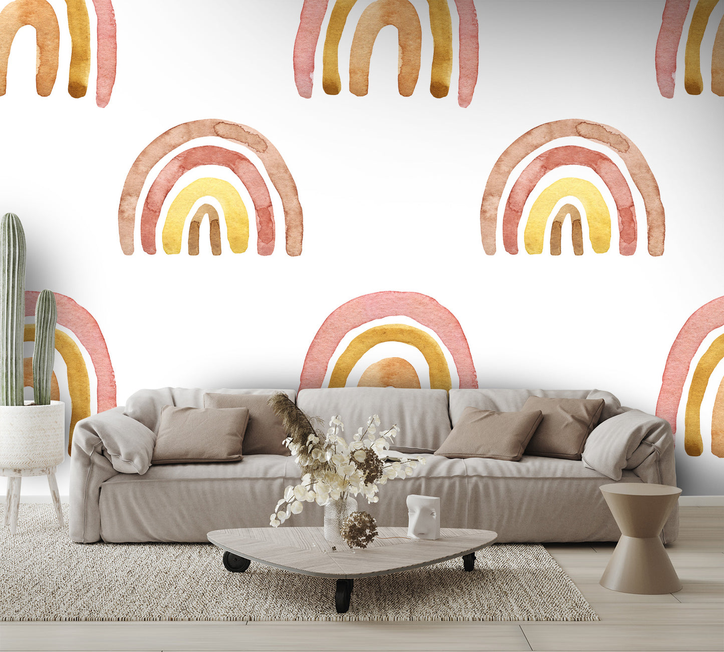 Pastel Pink and Yellow Rainbows Wall Mural