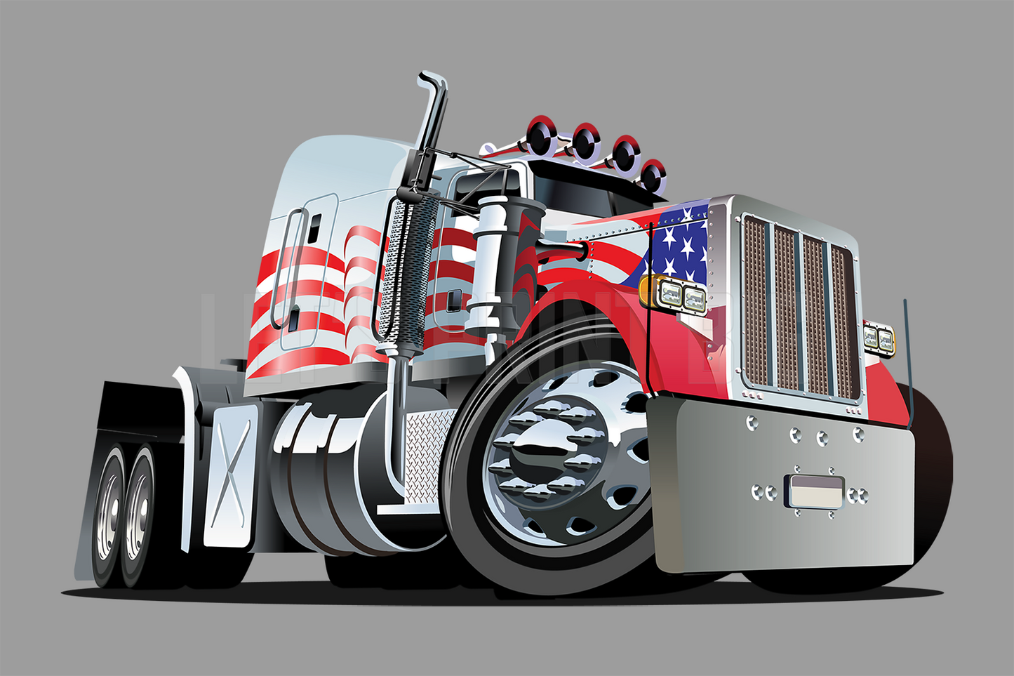 Car Art Patriotic Semi Truck Cartoon Wall Decal
