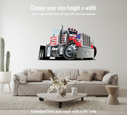 Car Art Patriotic Semi Truck Cartoon Wall Decal