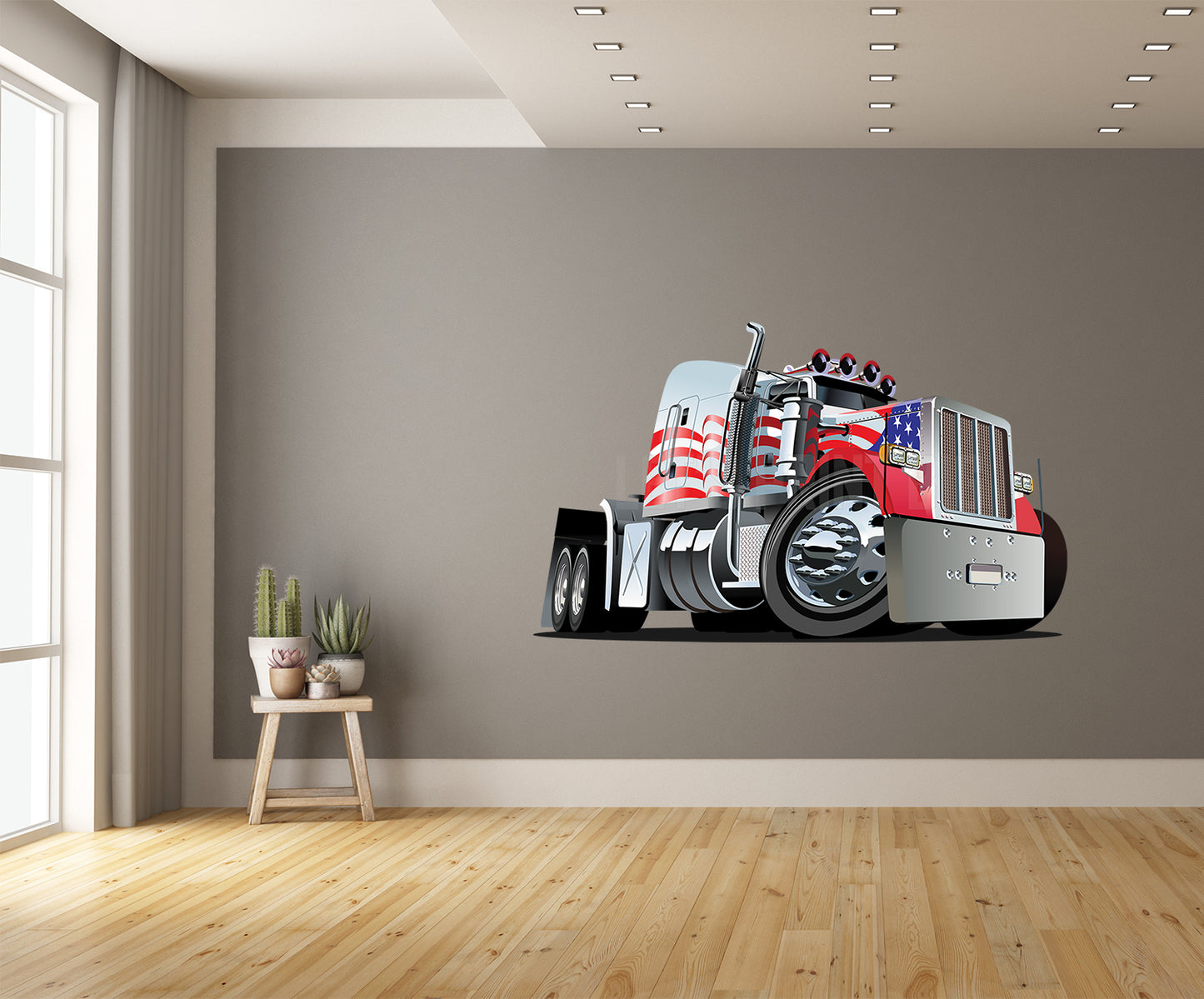 Car Art Patriotic Semi Truck Cartoon Wall Decal