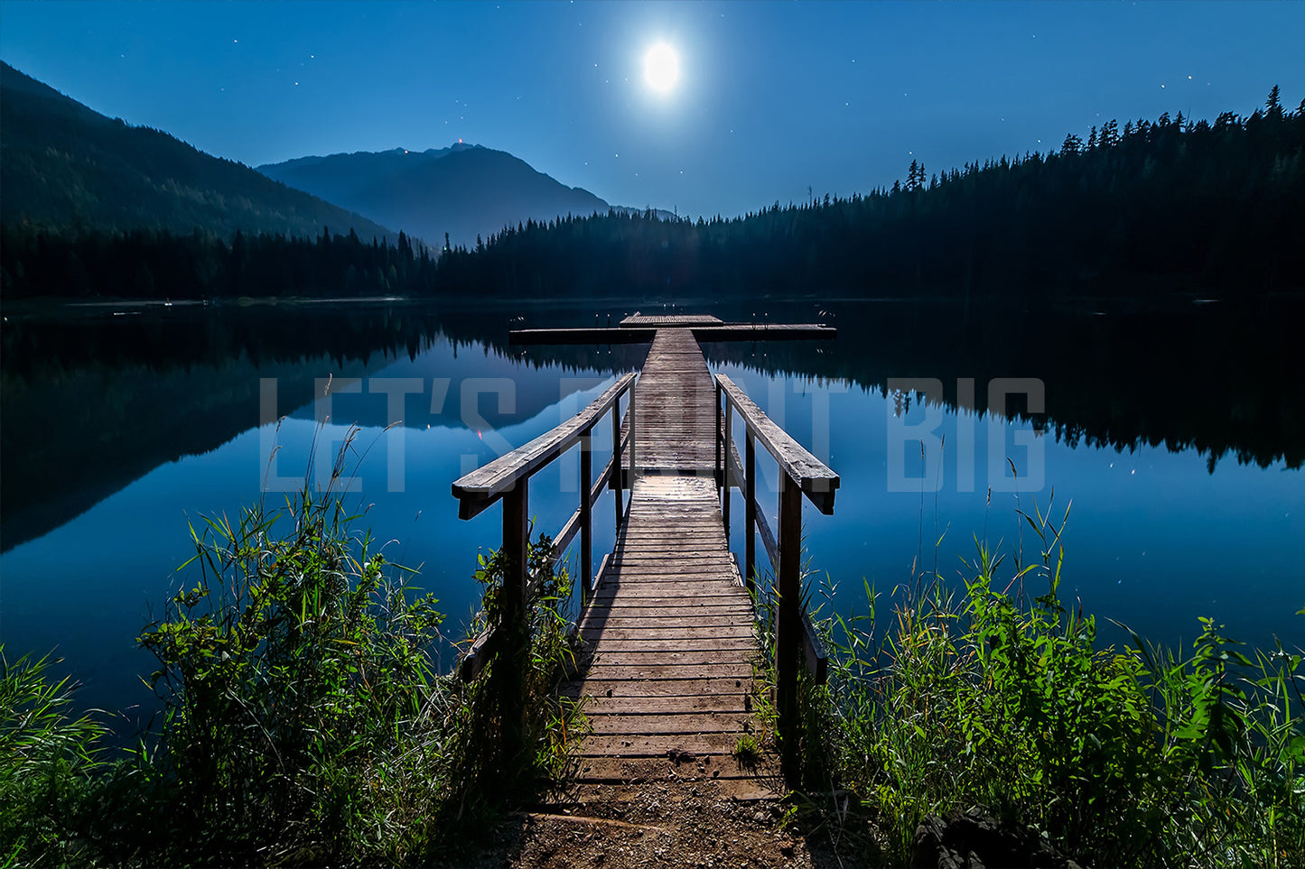 Moonlight Lake Pier Custom Designed Wallpaper