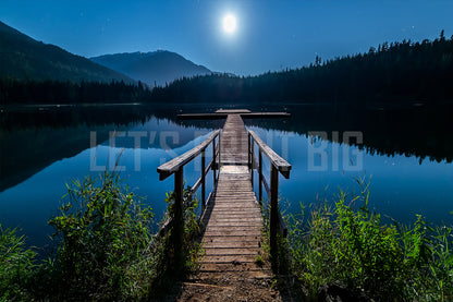 Moonlight Lake Pier Custom Designed Wallpaper