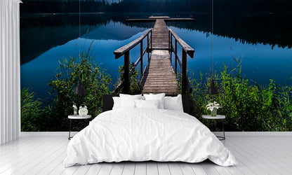 Moonlight Lake Pier Custom Designed Wallpaper