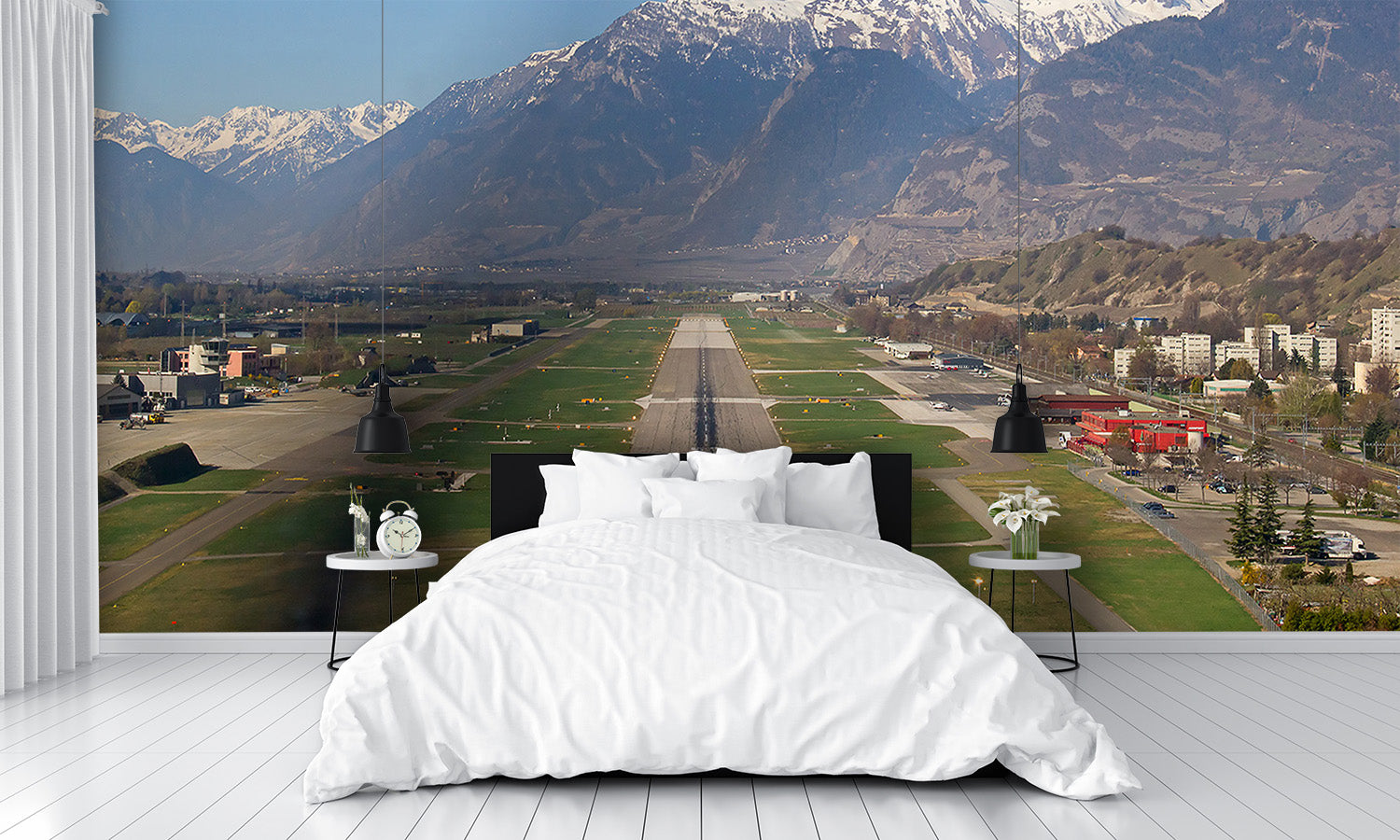 Pilots View Landing Airport Runway Wall Mural