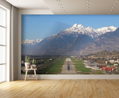 Pilots View Landing Airport Runway Wall Mural