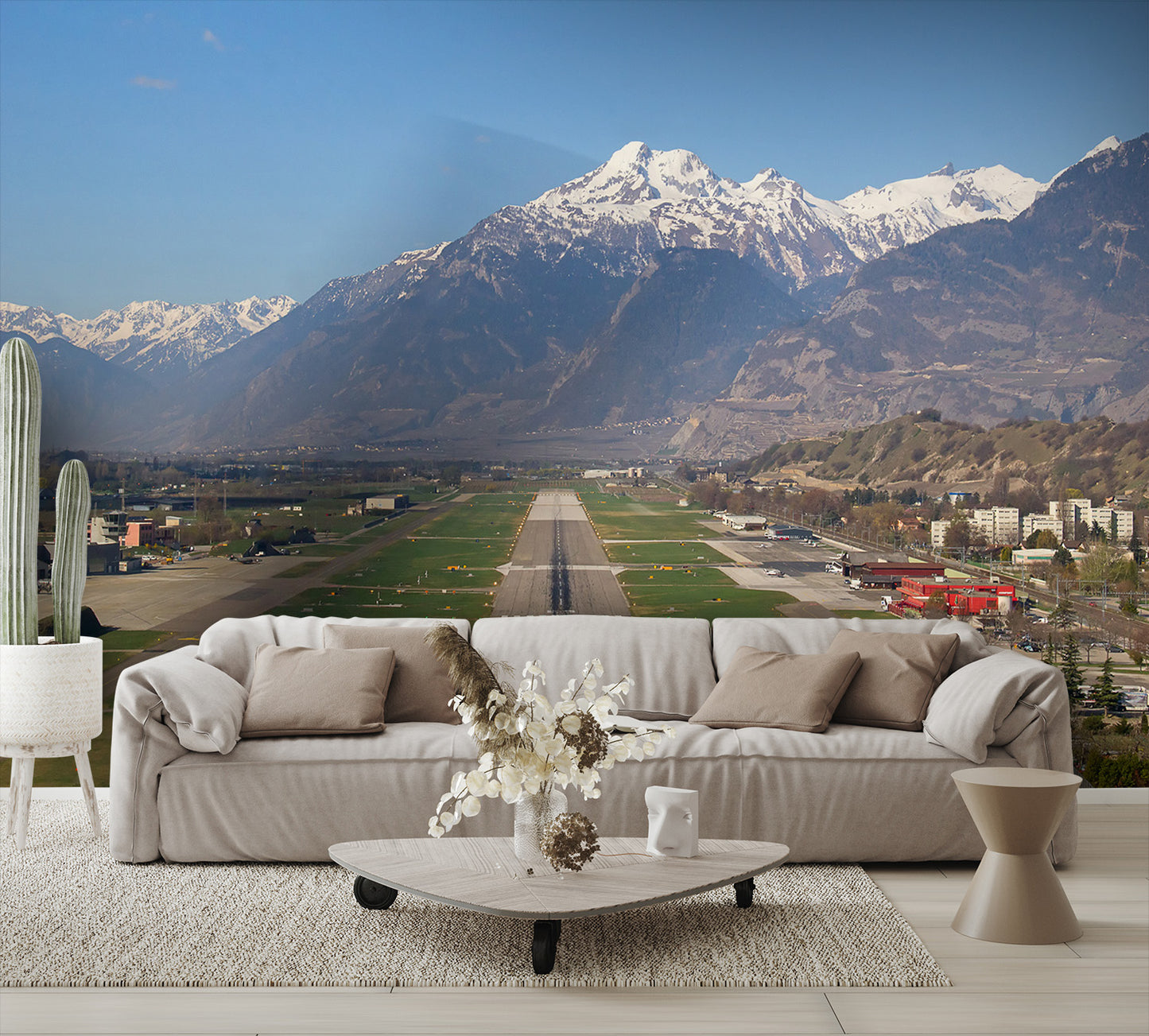 Pilots View Landing Airport Runway Wall Mural