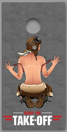 Pin Up Girl Ready For Take Off Airplane Rivets Design Cornhole Board Decal Wraps