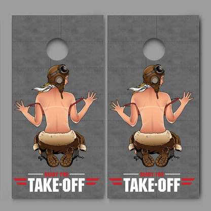 Pin Up Girl Ready For Take Off Airplane Rivets Design Cornhole Board Decal Wraps