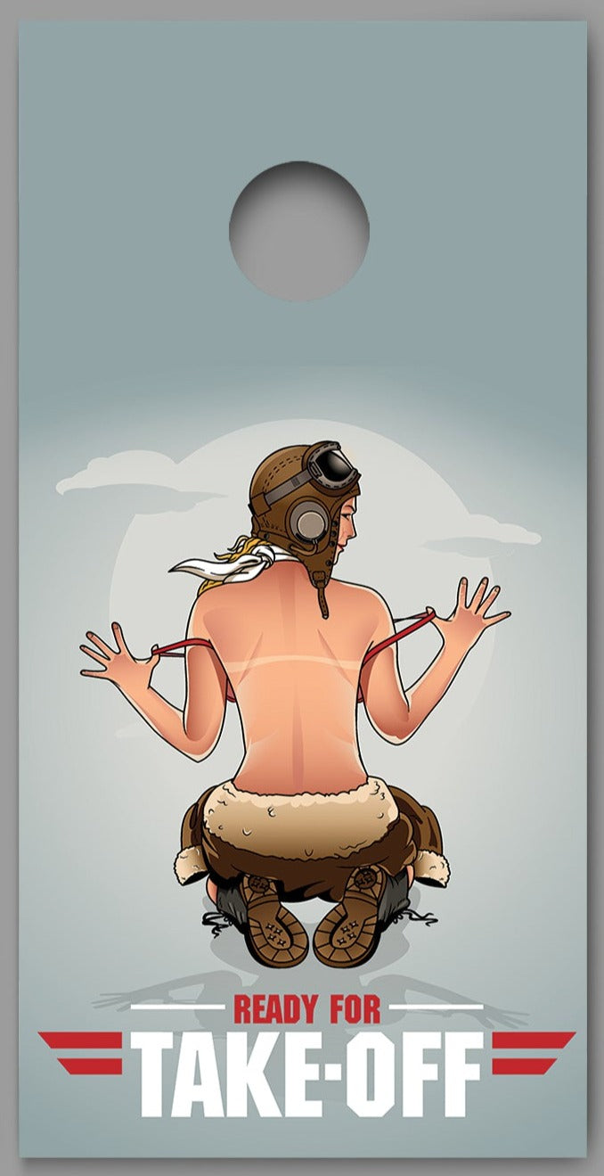 Pin Up Girl Ready For Take Off Design Cornhole Board Decal Wraps
