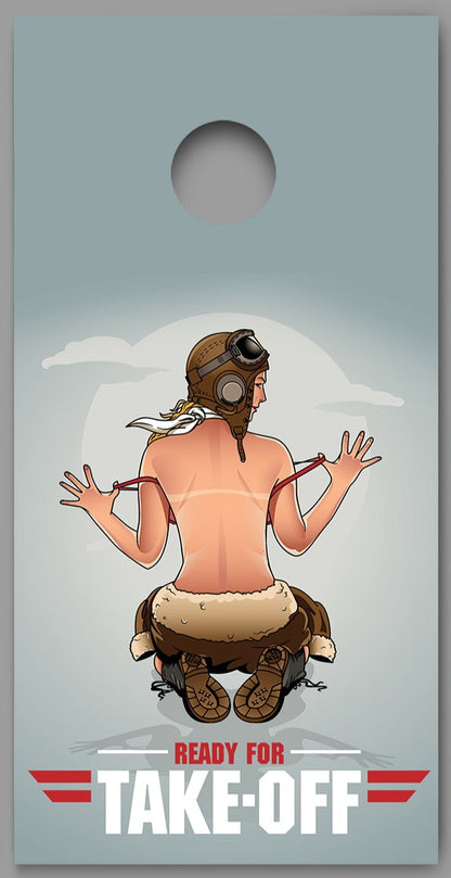 Pin Up Girl Ready For Take Off Design Cornhole Board Decal Wraps