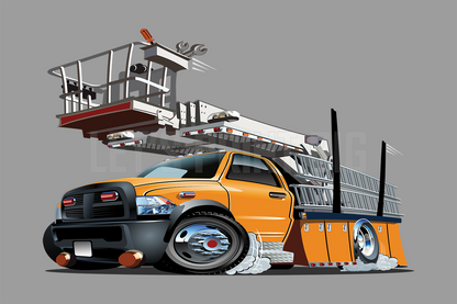 Car Art Platform Lift Truck Cartoon Wall Decal