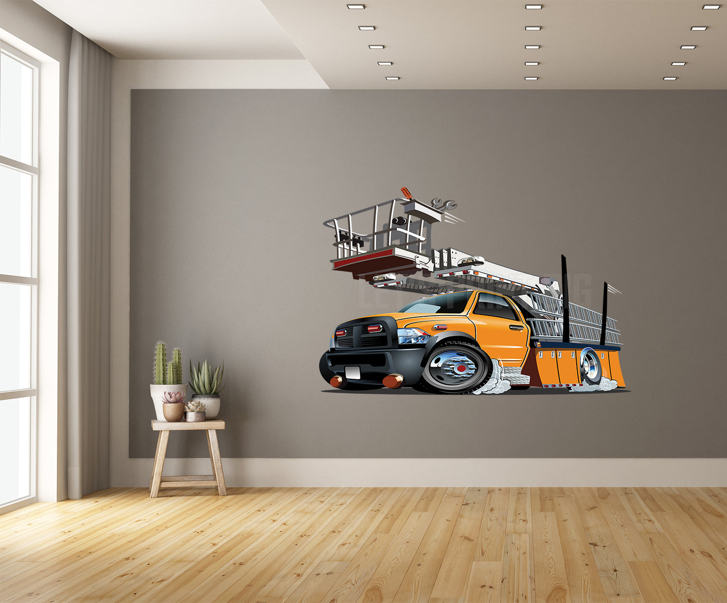 Car Art Platform Lift Truck Cartoon Wall Decal