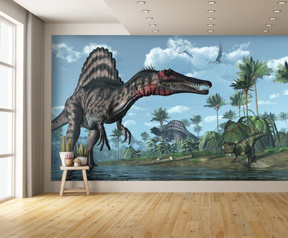 Prehistoric Scene with Dinosaurs Wall Mural