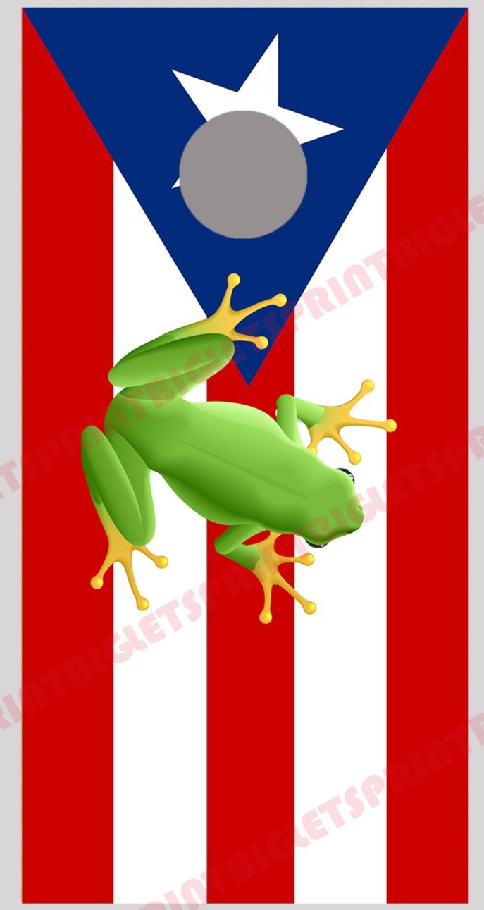 Puerto Rico Flag with Frog Cornhole Board Decal Wrap