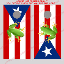Puerto Rico Flag with Frog Cornhole Board Decal Wrap