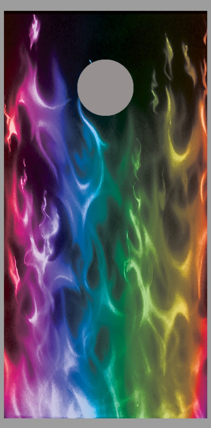 Rainbow Flames Cornhole Board Decal Wrap