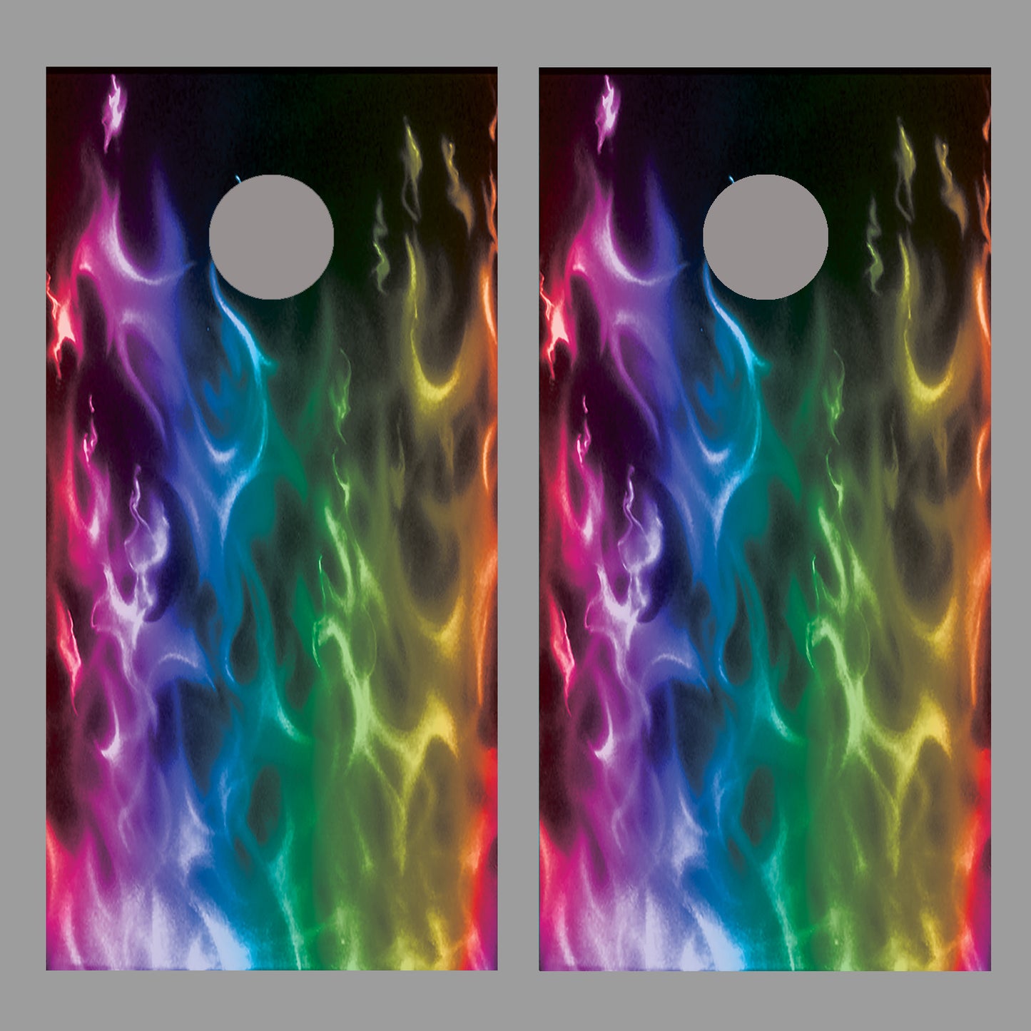 Rainbow Flames Cornhole Board Decal Wrap