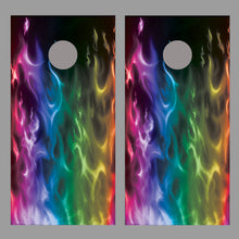 Rainbow Flames Cornhole Board Decal Wrap