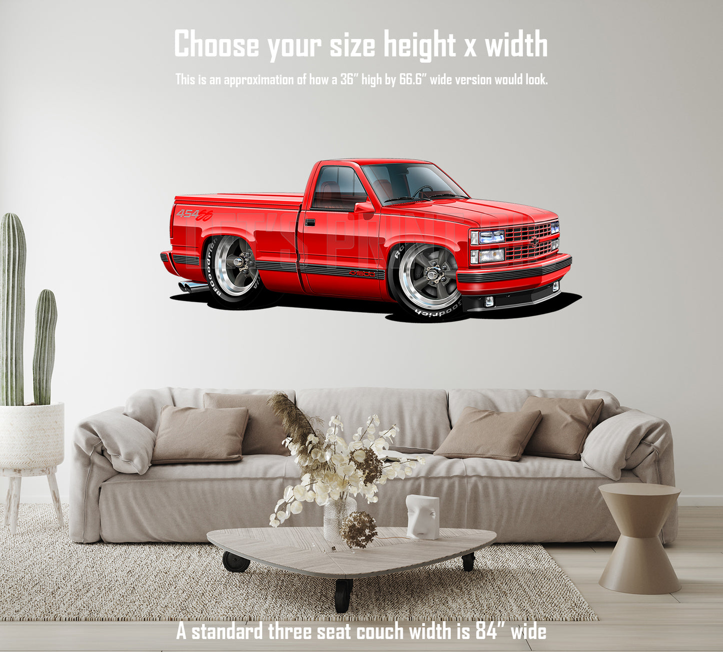 1990 454SS Pickup Truck Black Red White Car Art Wall Decal