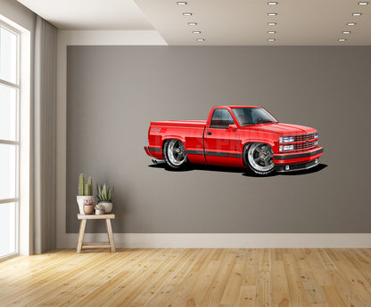 1990 454SS Pickup Truck Black Red White Car Art Wall Decal