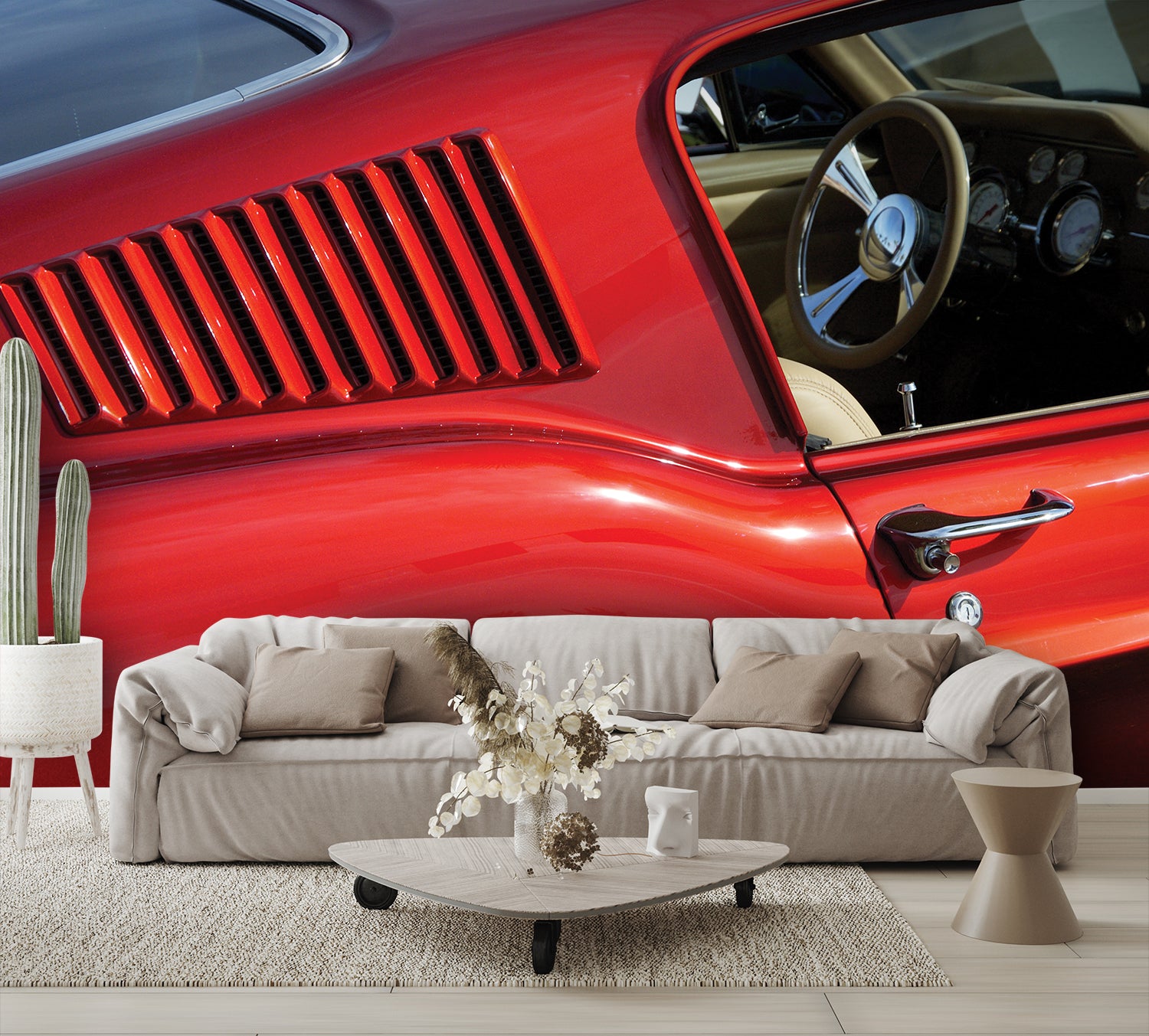 Car Art Mustang Red Car Wall Mural
