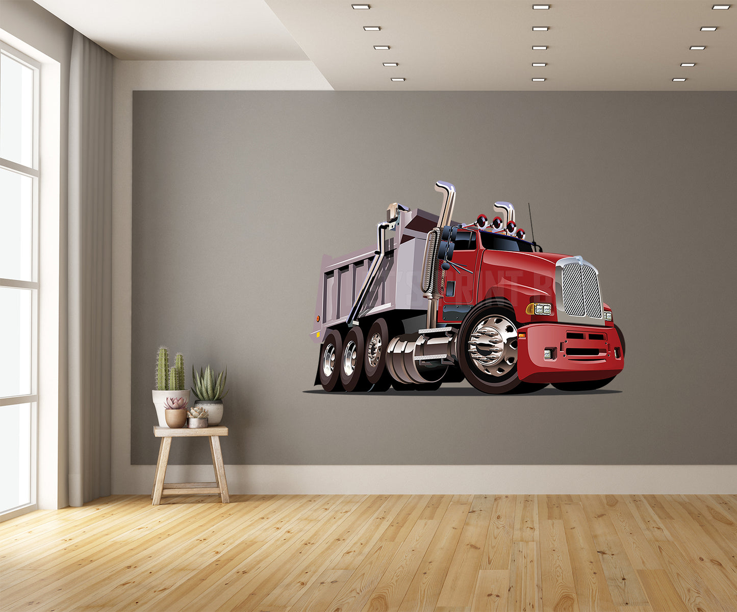Car Art Red Dump Truck Cartoon Wall Decal