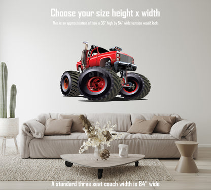 Car Art Red Monster Truck Cartoon Wall Decal