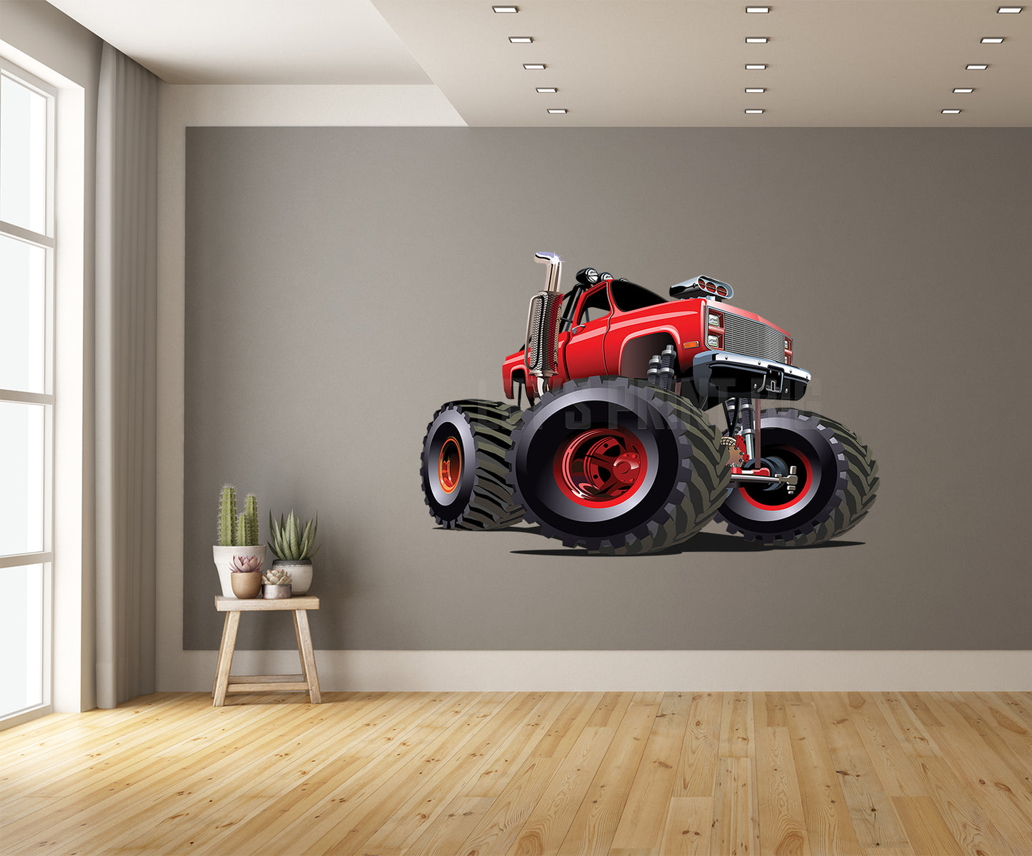 Car Art Red Monster Truck Cartoon Wall Decal