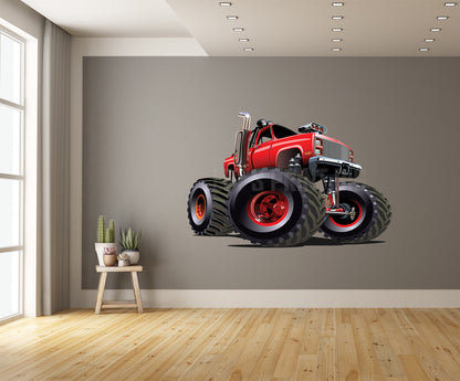 Car Art Red Monster Truck Cartoon Wall Decal