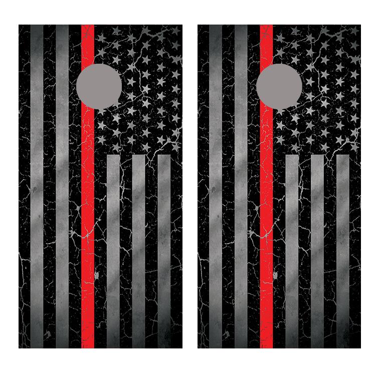Red Line Crackle American Flag Corn Hole Board Decal Wrap