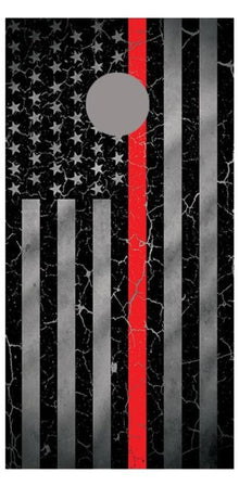Red Line Crackle Flipped American Flag Corn Hole Board Decal Wrap