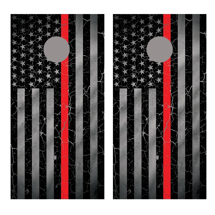 Red Line Crackle Flipped American Flag Corn Hole Board Decal Wrap
