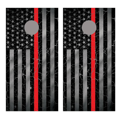 Red Line Crackle Flipped American Flag Corn Hole Board Decal Wrap