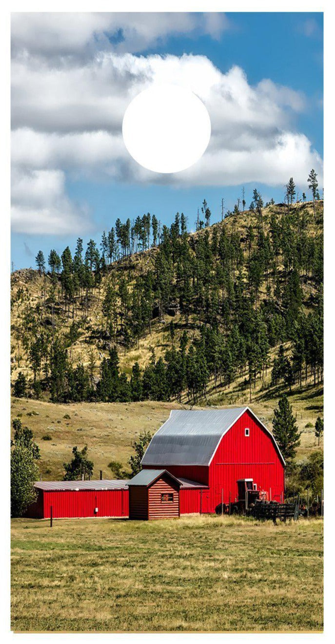 Red Barn Country Field Scene Farm Corn hole Board Decal Wrap