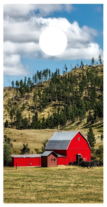 Red Barn Country Field Scene Farm Corn hole Board Decal Wrap